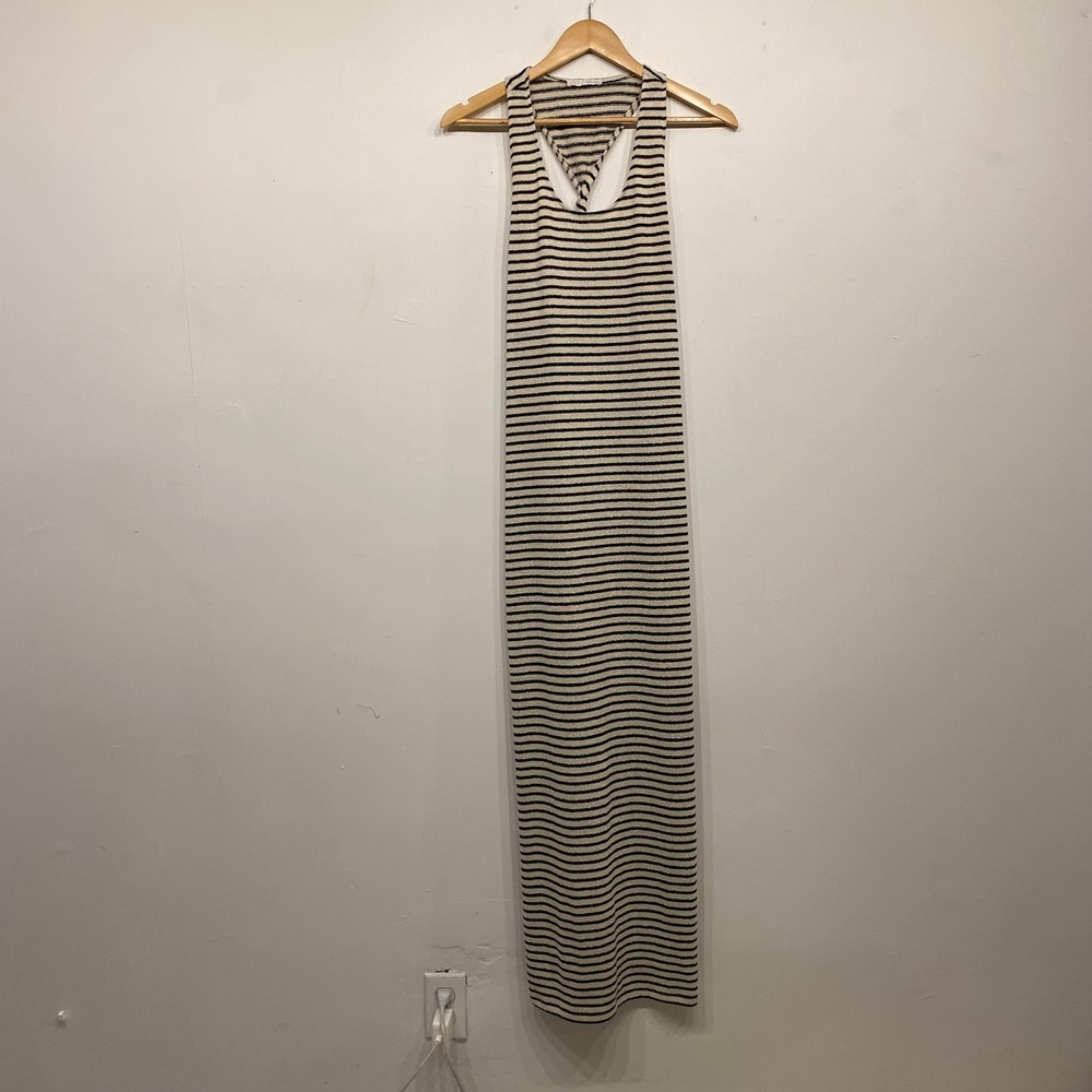 Zara Striped‎ Knit Maxi Dress Black White Racerback Twisted Back Size L